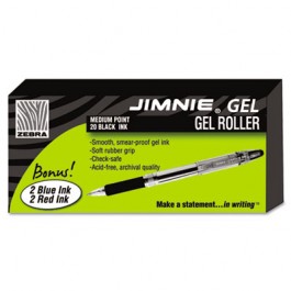 Jimnie Roller Ball Stick Gel Pen, Black Ink, Medium