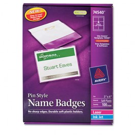 Badge Holders w/Laser/Inkjet Inserts, Top Loading, 3 x 4, White