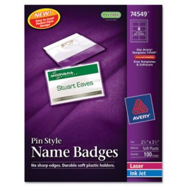 Badge Holders w/Laser/Inkjet Inserts, Top Loading, 2 1/4 x 3 1/2, White