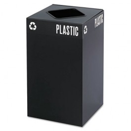 Public Square Recycling Container, Square, Steel, 25 gal, Black