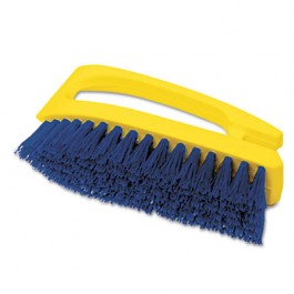 Iron-Shaped Scrub Brush, 6" Brush, Yellow Plastic Handle/Blue Bristles