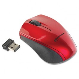 Mini Wireless Optical Mouse, Three Buttons, Red/Black
