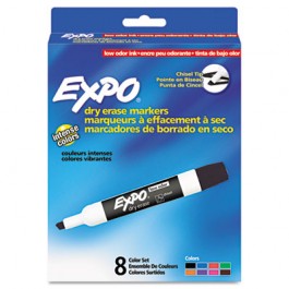 Low Odor Dry Erase Markers, Chisel Tip, Assorted, 8/Set