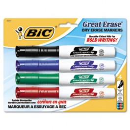 Great Erase Grip Dry Erase Markers, Chisel, Assorted, 4/Set