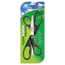 KleenEarth Recycled Scissors, 8", Black, 2/PK