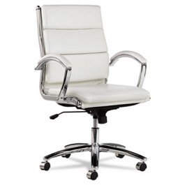 Neratoli Mid-Back Swivel/Tilt Chair, White Faux Leather, Chrome Frame