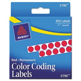 Permanent Self-Adhesive Color-Coding Labels, 1/4in dia, Red, 450/Pack