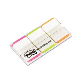 Durable File Tabs, 1 x 1 1/2, Striped, Assorted Fluorescent Colors, 66/Pack