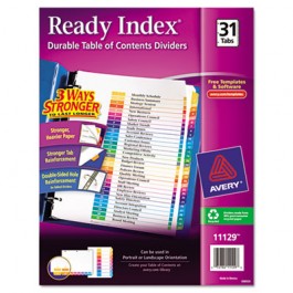 Ready Index Contemporary Table of Contents Divider, 1-31, Multi, Letter