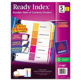 Ready Index Contemporary Contents Divider, 1-5, Multicolor, Letter, 6 Sets