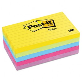 Ultra Color Notes, 3 x 5, Lined, Five Colors, 5 100-Sheets Pads/Pack