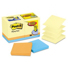 Bonus Pack Pop-Up Refills 3 x 3, Canary Yellow/Ast., 100-Sheet 18/Pack