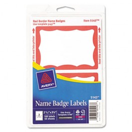Print/Write Self-Adhesive Name Badges, 2-11/32 x 3-3/8, Red, 100/Pack