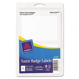 Print/Write Self-Adhesive Name Badges, 2-11/32 x 3-3/8, White, 100/Pack
