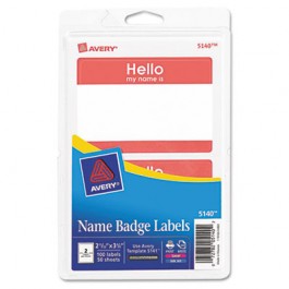 Print/Write Self-Adhesive Name Badges, 2-11/32 x 3-3/8, Red, 100/Pack