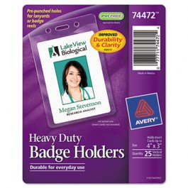 Badge Holders, Vertical, 3w x 4h, Clear, 25/Pack