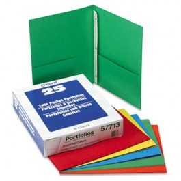 Paper Twin-Pocket Portfolio, Tang Clip, Letter, 1/2" Capacity, Assorted, 25/Box