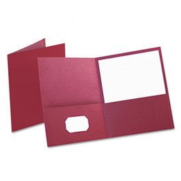 Twin-Pocket Portfolio, Embossed Leather Grain Paper, Burgundy