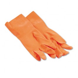 Flock-Lined Latex Cleaning Gloves, Large, Orange, Pair