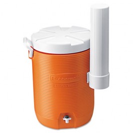 Insulated Beverage Container with Cup Dispenser, 5gal, Orange/White