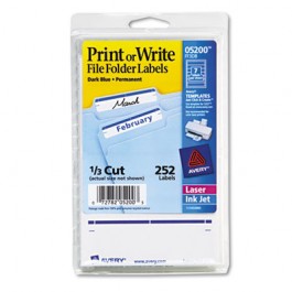 Print or Write File Folder Labels, 11/16 x 3-7/16, White/Dark Blue Bar, 252/Pack