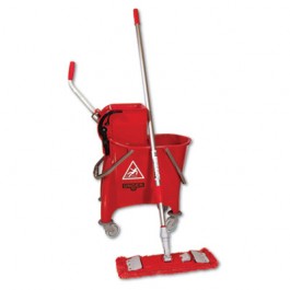 Side-Press Restroom Mop Bucket FloorPack, 8gal, Plastic, Red
