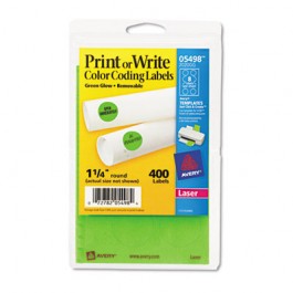 Print or Write Removable Color-Coding Labels, 1-1/4in dia, Neon Green, 400/Pack