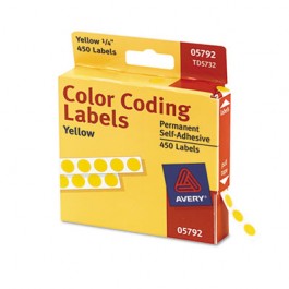 Permanent Self-Adhesive Color-Coding Labels, 1/4in dia, Yellow, 450/Pack