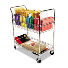 Wire Mail Cart, 2-Shelf, 34-1/4w x 21-1/2d x 39-1/2h, Chrome