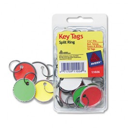 Metal Rim Key Tags, Card Stock/Metal, 1 1/4" Diameter, Assorted Colors, 50/Pack