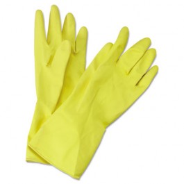 Flock-Lined Latex Cleaning Gloves, Medium, Yellow