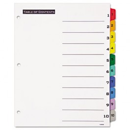 Office Essentials Table 'N Tabs Dividers, 10 Multicolor Tabs, 1-10, Letter, Set