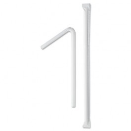 Wrapped Super-Jumbo Flexible Straws, 7 5/8", White