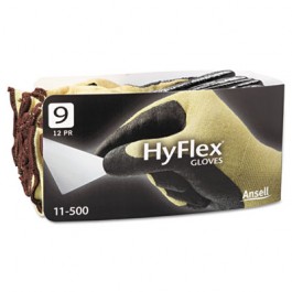 HyFlex Ultra Lightweight Assembly Gloves, Black/Yellow, Size 9