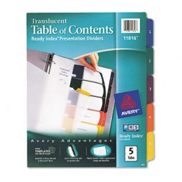 Ready Index Table/Contents Dividers, 5-Tab, Letter, Assorted, 5/Set
