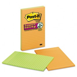 Super Sticky Notes, 5 x 8, Lined, Assorted Electric Glow, 4 45-Sheet Pads/Pack