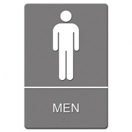 ADA Sign Men Restroom Symbol w/Tactile Graphic, Plastic, 6 x 9, Gray