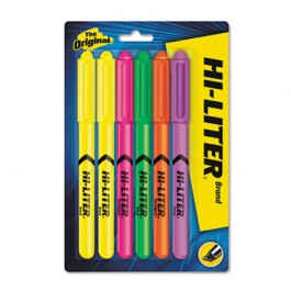 Fluorescent Pen Style Highlighter, Chisel Tip, 6/Set