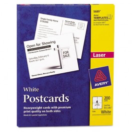 Avery Laser Postcards, 5 1/2 x 4 1/4, White, 200/Box