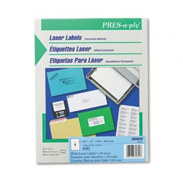 Pres-A-Ply Laser Address Labels, 3-1/3 x 4, White, 600/Box