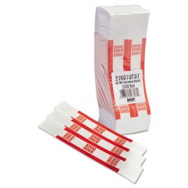 Self-Adhesive Currency Straps, Red, $500 in $5 Bills, 1000 Bands/Box