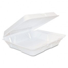 Foam Hinged Lid Container, One Compartment, 8w x 71/2d x 2 1/4h, White