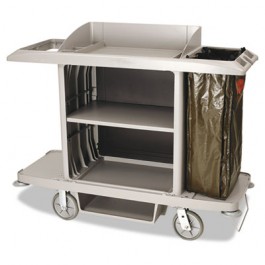 Full-Size Housekeeping Cart, 1-Shelf, 22w x 60d x 50h, Platinum