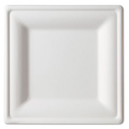Compostable Sugarcane Dinnerware, 10" Square, White Plate