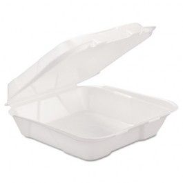 Foam Hinged Carryout Container, 1-Compartment, White, 9-1/4 x 9-1/4 x 3