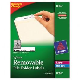 Removable Inkjet/Laser Filing Labels, 2/3 x 3-7/16, White, 750/Pack