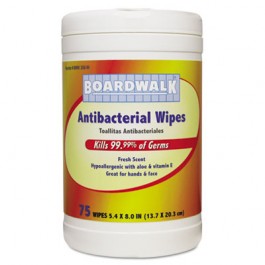 Antibacterial Wipes, 8 x 5 2/5, Fresh Scent, 75 per Canister, 6 per Carton