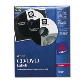 Laser CD/DVD Labels, Matte White, 40/Pack