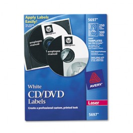 Laser CD/DVD Labels, Matte White, 250/Pack