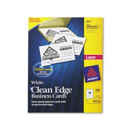 Clean Edge Laser Business Cards, 2 x 3 1/2, White, 10/Sheet, 400/Box